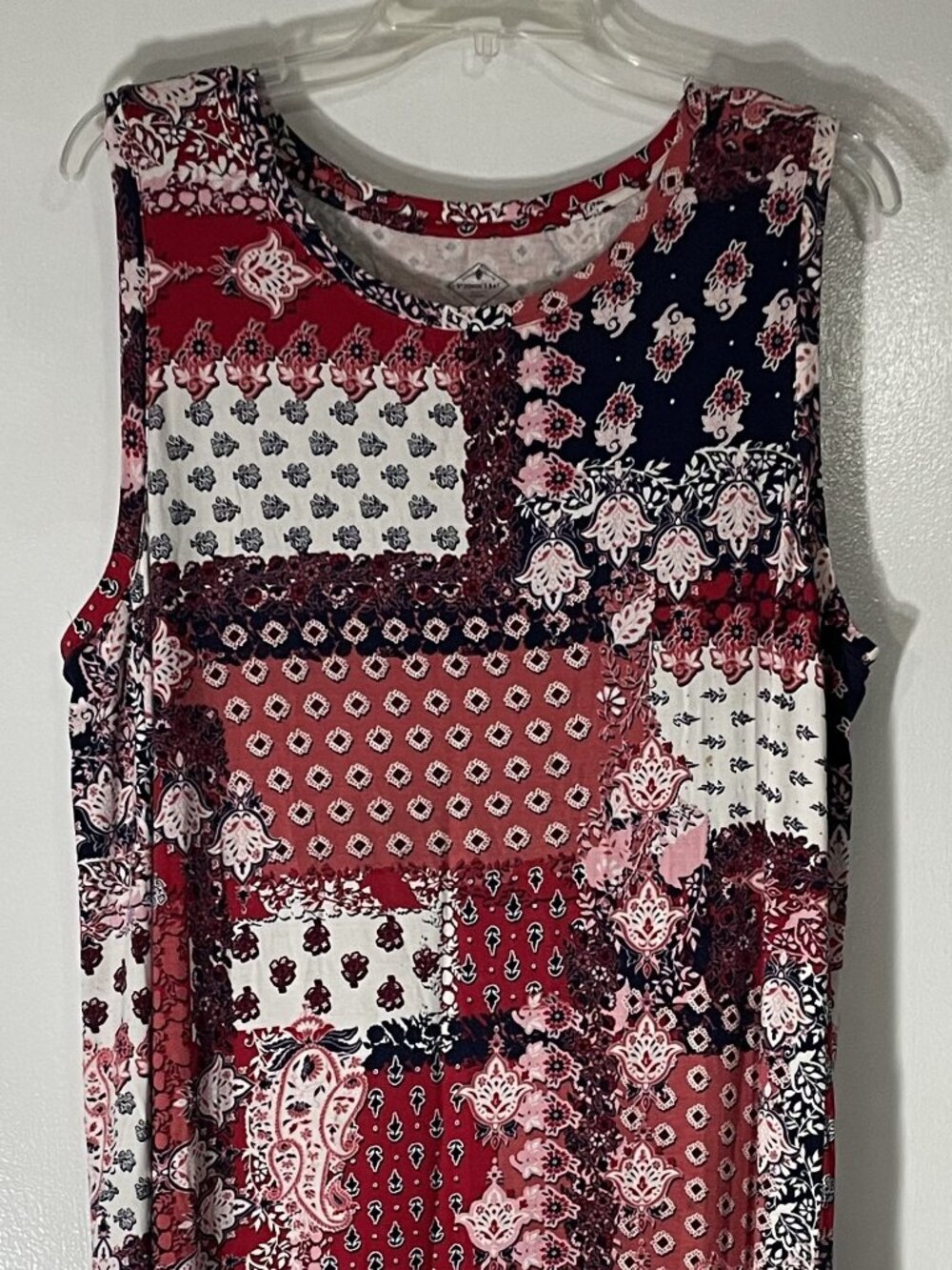 St Johns Bay Women’s Sleeveless Long Nightgown XL Navy Red White Rayon Blend